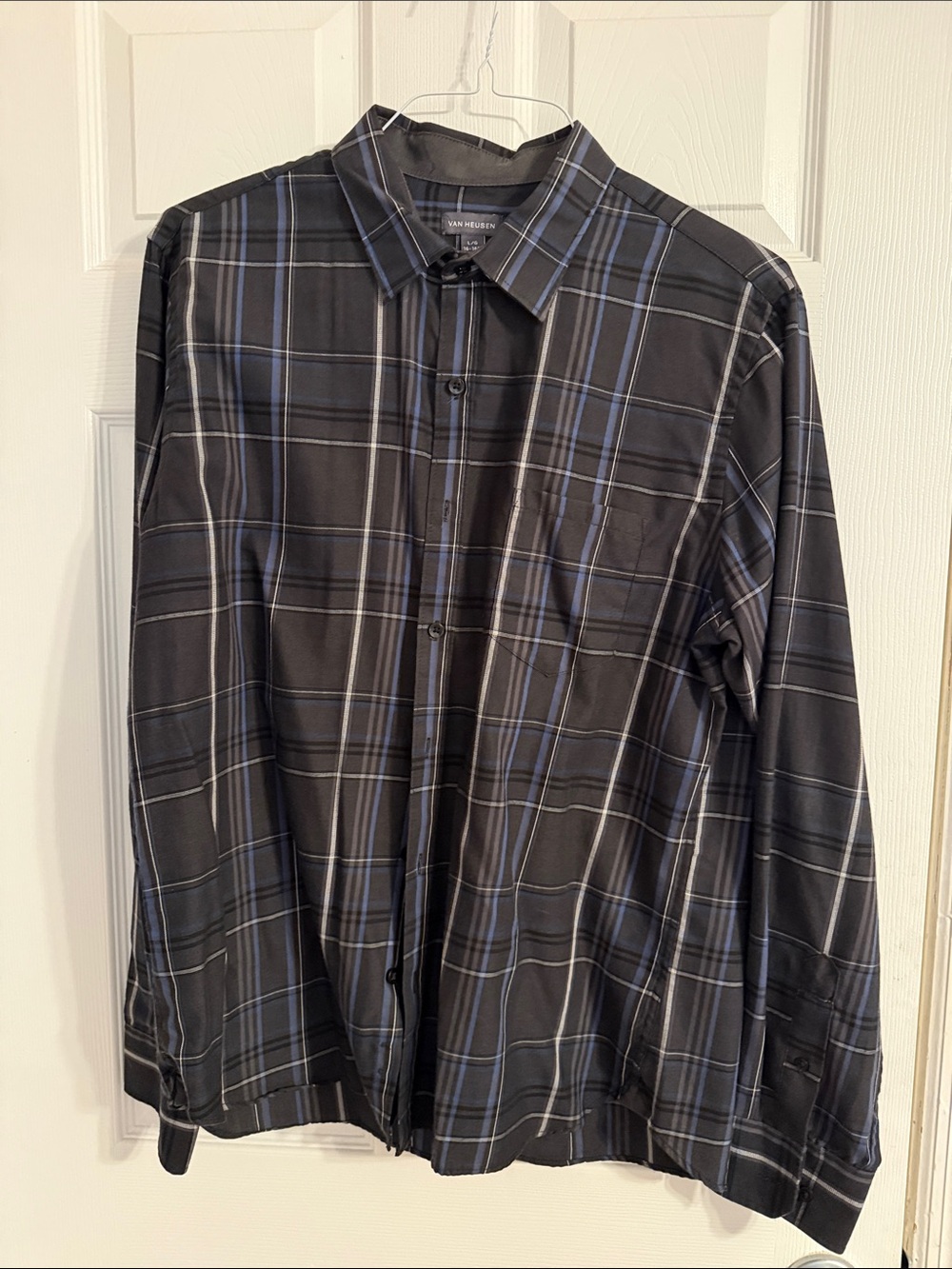 Van Heusen Black Plaid Button-Down Shirt with Blue Accents